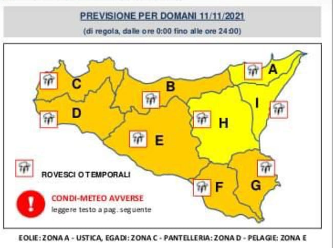 Maltempo, allerta meteo per domani 11 novembre. Invito alla prudenza