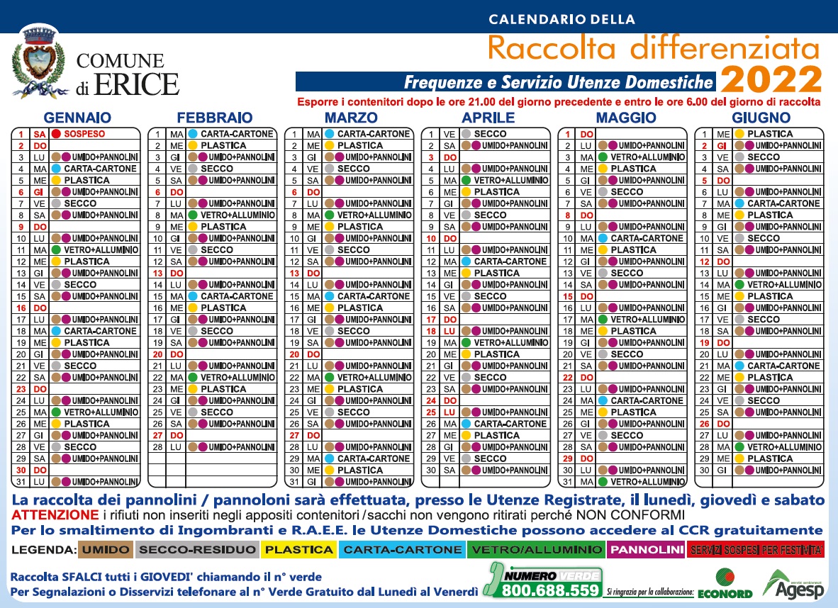 In distribuzione i nuovi calendari della raccolta differenziata 