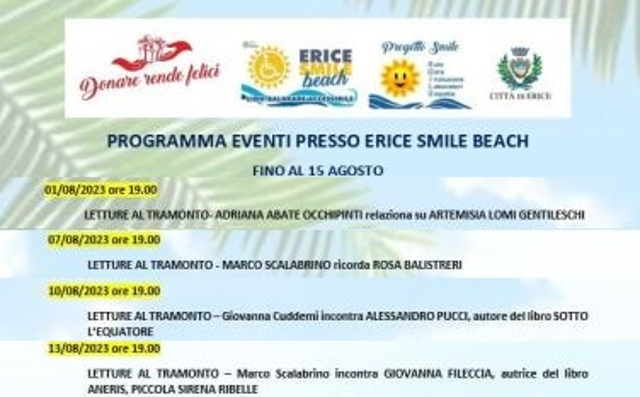 “Letture al tramonto”, ecco il programma degli eventi all’Erice Smile Beach