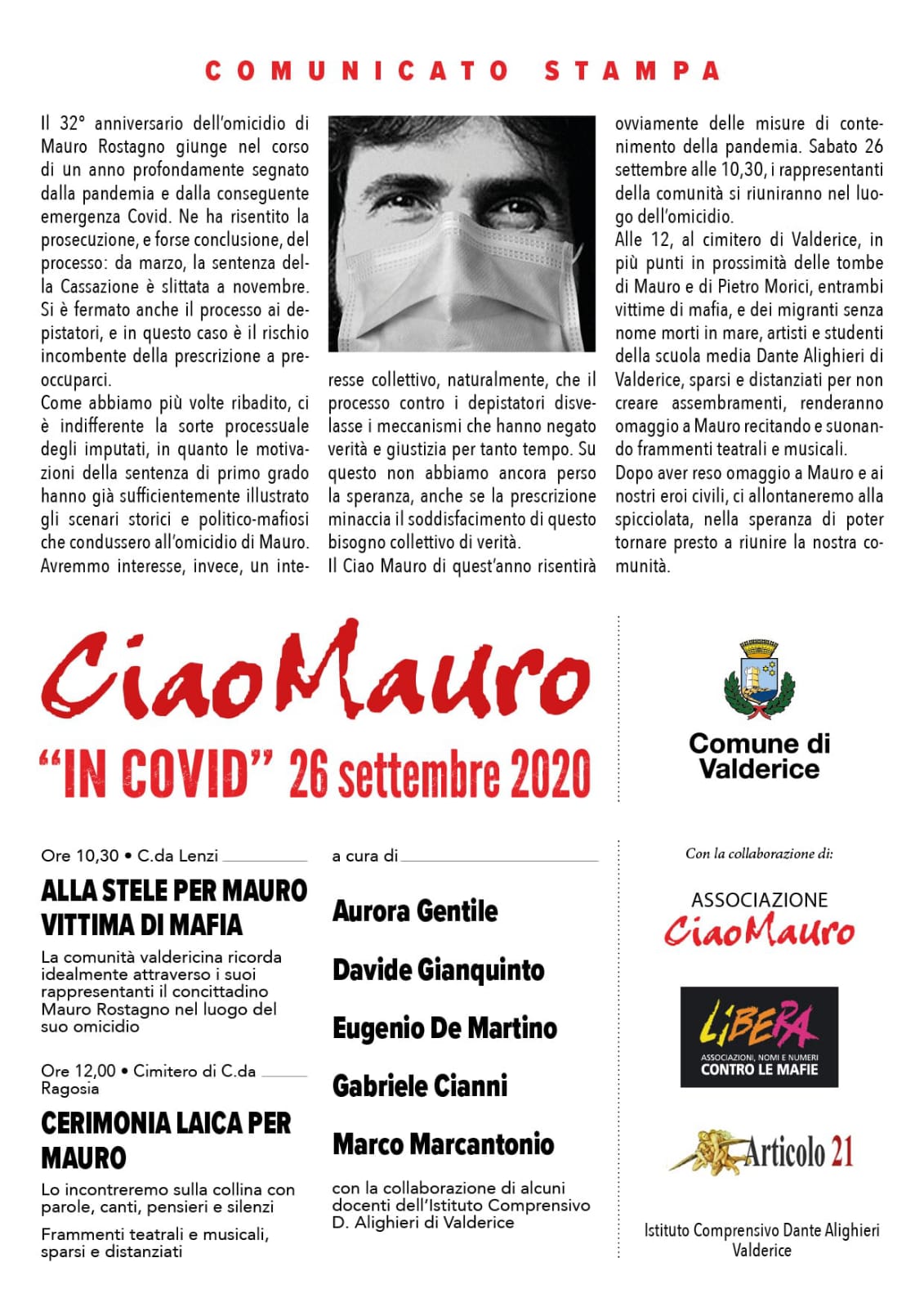 Domani il trentaduesimo anniversario dall’omicidio di Mauro Rostagno. Sindaca Toscano e Vice Sindaco Mauro: «La memoria del suo sacrificio non deve sbiadirsi»