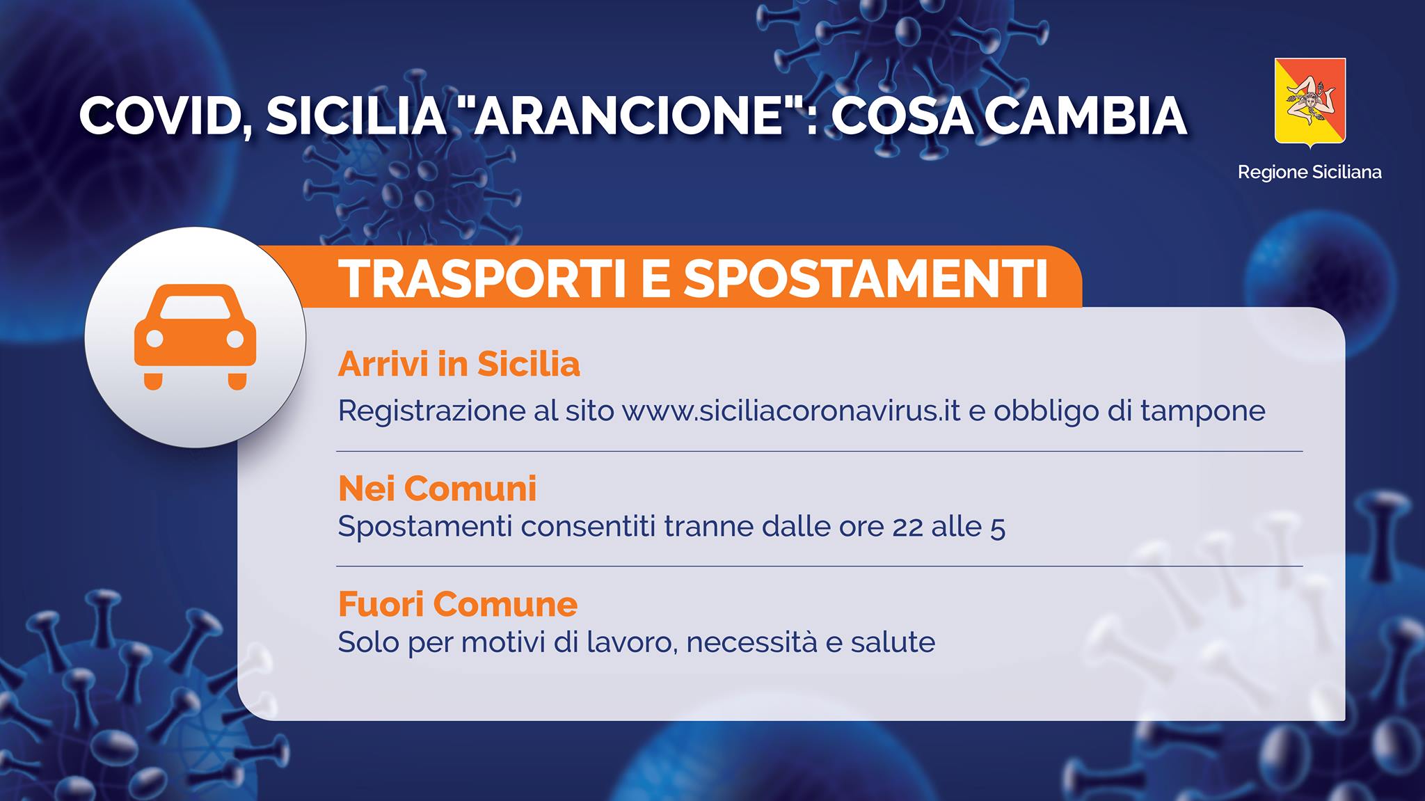 Sicilia "zona arancione": nuova Ordinanza del Presidente della Regione Siciliana